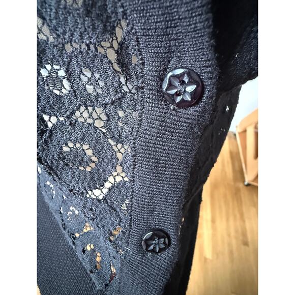y2k August Silk Short Sleeve Lace Cardigan Sweater in Black Size Small - Picture 4 of 6